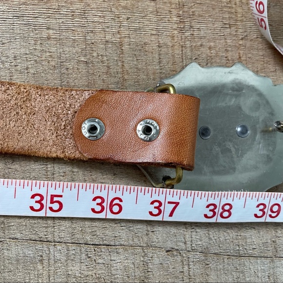 VINTAGE Native American Navajo Bird Nickel Silver Buckle Rose Carved Lether Belt - Picture 4 of 7